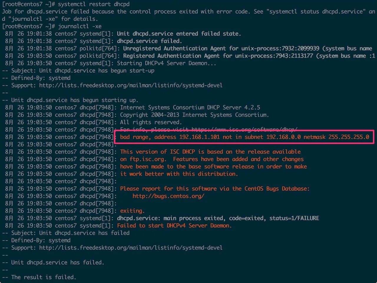 Systemctl failed service