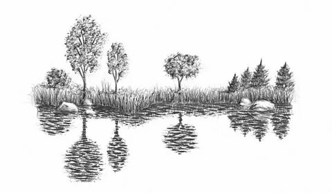 Как нарисовать озеро отражение в воде