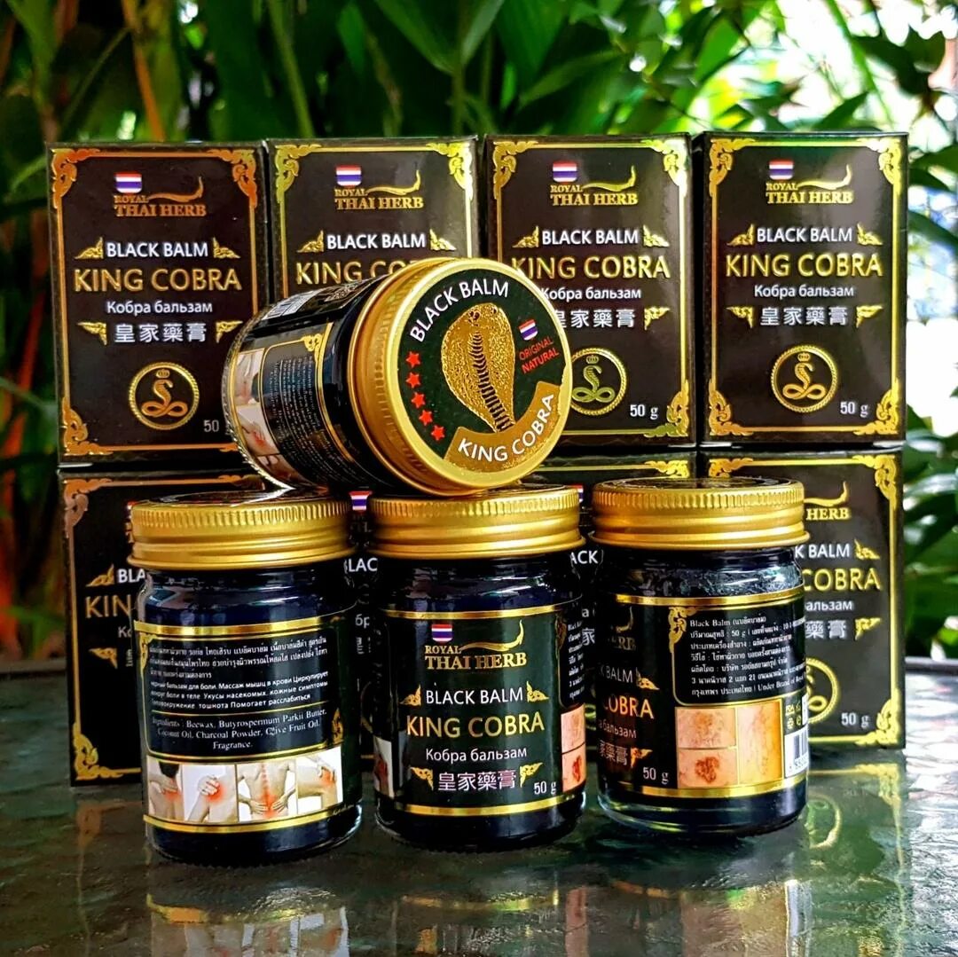 Тайский черный бальзам с ядом кобры. Змеиный тайский бальзам Кобра. Royal Thai Herb Кобра бальзам. Тайский Кобра Балм черный бальзам.