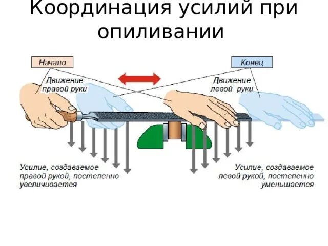 Координация усилий. Координация усилий при опиливании. Опиливание металла фото. Опиливание металла слесарное дело. Причины возникновения дефектов опиливания.