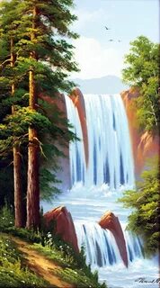 Картина водопад лес