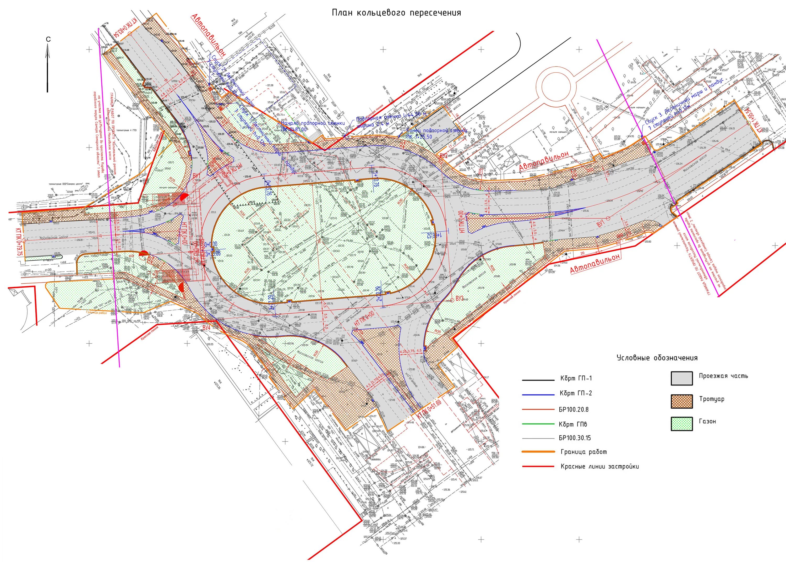 Ооо кольцевой. Вертикальная планировка кольцевого пересечения. Кольцевая развязка чертеж. Проектирование кольцевых пересечений автомобильных дорог. Кольцо Московское шоссе Луначарского Самара.
