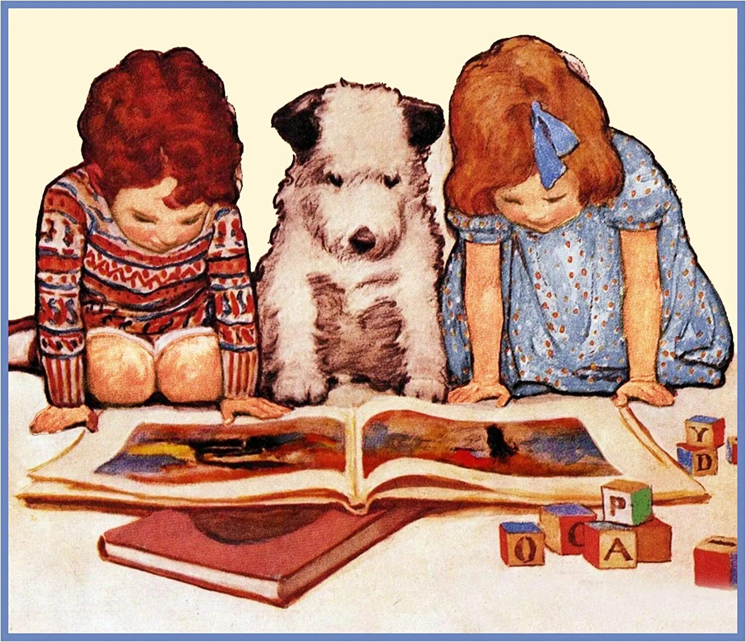 Читаем бай. Jessie Willcox Smith иллюстрации. Щенок иллюстрация. Дети чтение собаки. Собака иллюстрация книжная.