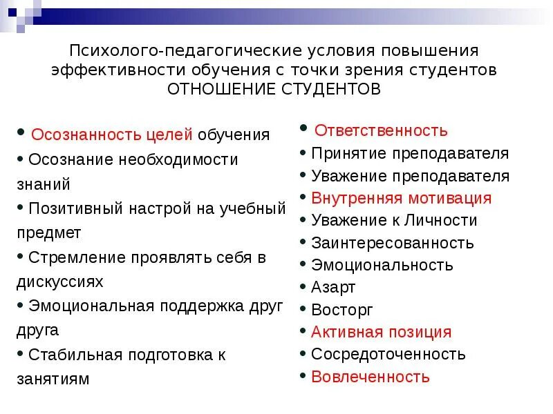 Психолого-педагогические условия в вузе. Психолого-педагогические условия. Психологические особенности обучения студентов. Психолого-педагогические особенности студентов. Эффективное обучение студентов