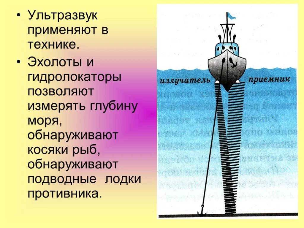 Задачи на эхолокацию. Ультразвук в эхолокации. Эхолот рельеф дна мирового океана. Какие колебания применяются для измерения глубины моря. Ультразвук и инфразвук в медицине.