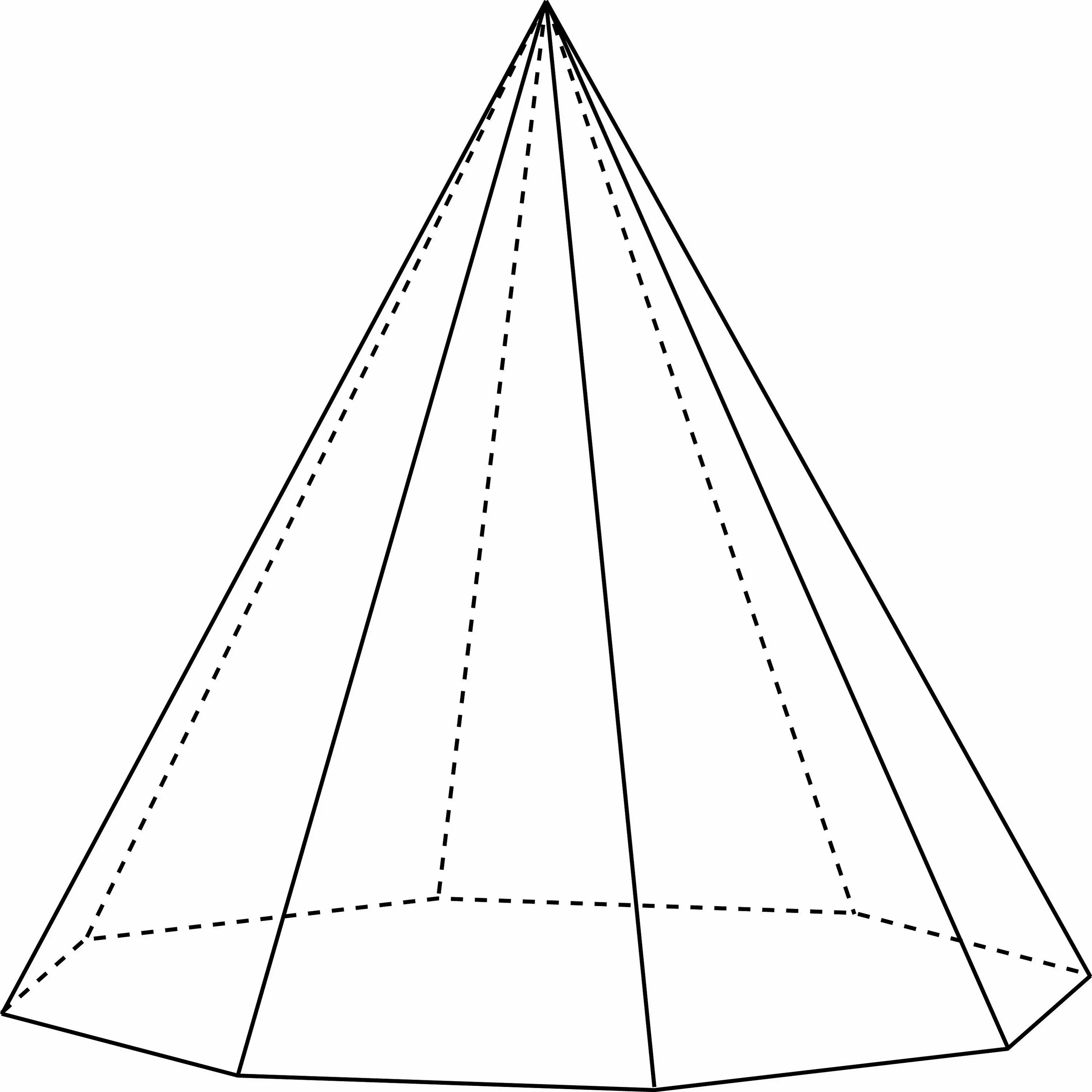 Правильная семиугольная пирамида. Правильная восьмиугольная пирамида. Девятиугольная пирамида. Усечённая шестиугольная пирамида.
