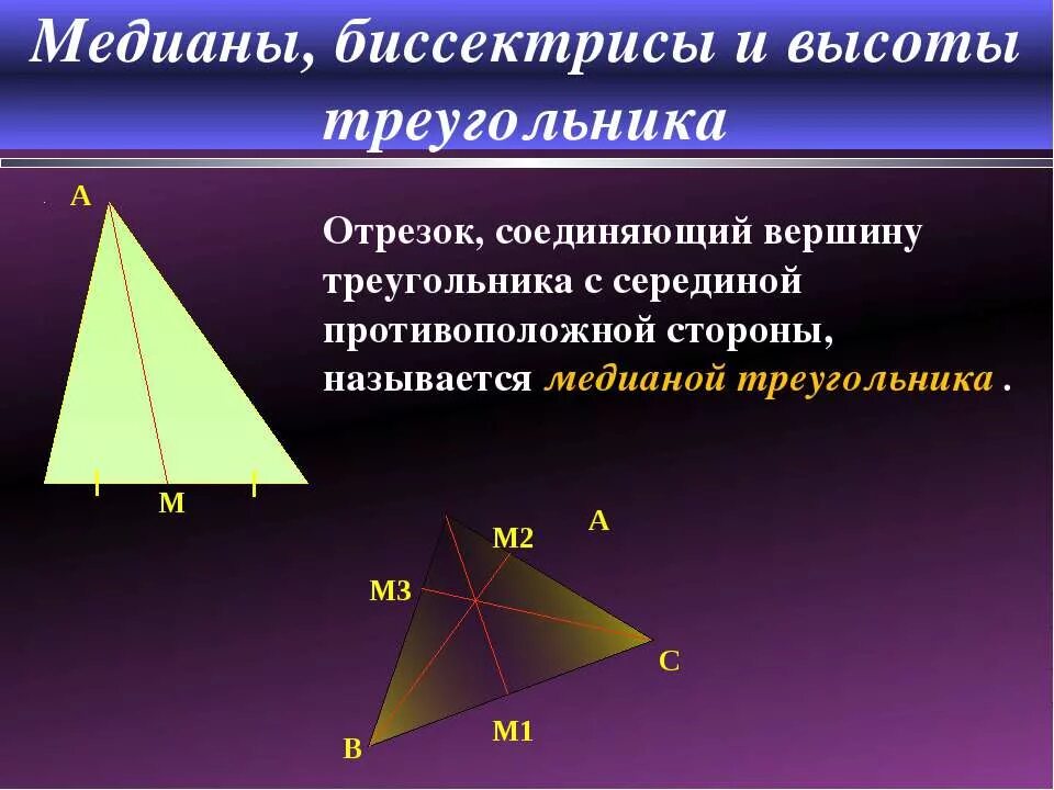 Вершины медианы биссектрисы. Медиана биссектриса и высота треугольника. Медиана и биссектриса треугольника. Биссектриса Медиана высота. Медиана и высота треугольника.