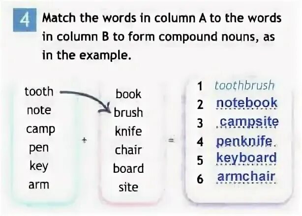 Match the words английский 7 класс. Match the Words in the columns. Match the Compound Nouns. Match the Words in column a to the Words in column b ответы. Match the Words in the two columns.