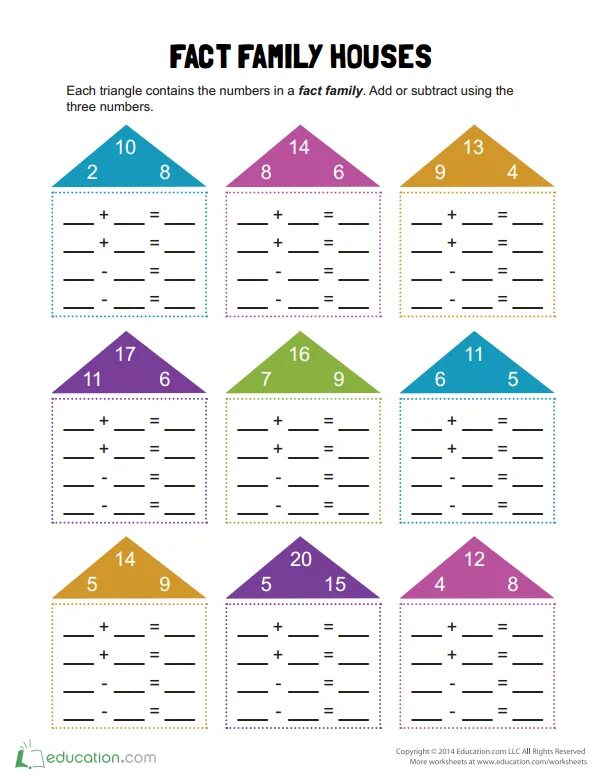 Fact Family. Family Worksheet for 2 Grade. Numbers in Houses. Family in the House Worksheet.