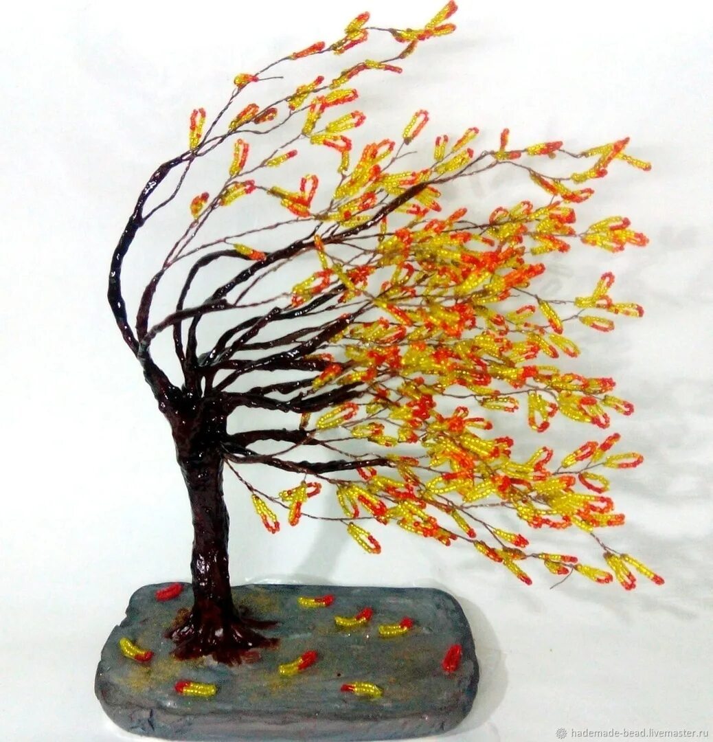 сделать осеннее дерево. осеннее дерево из бисера. сделать осеннее дерево. осеннее дерево из бисера. поделка дерево.