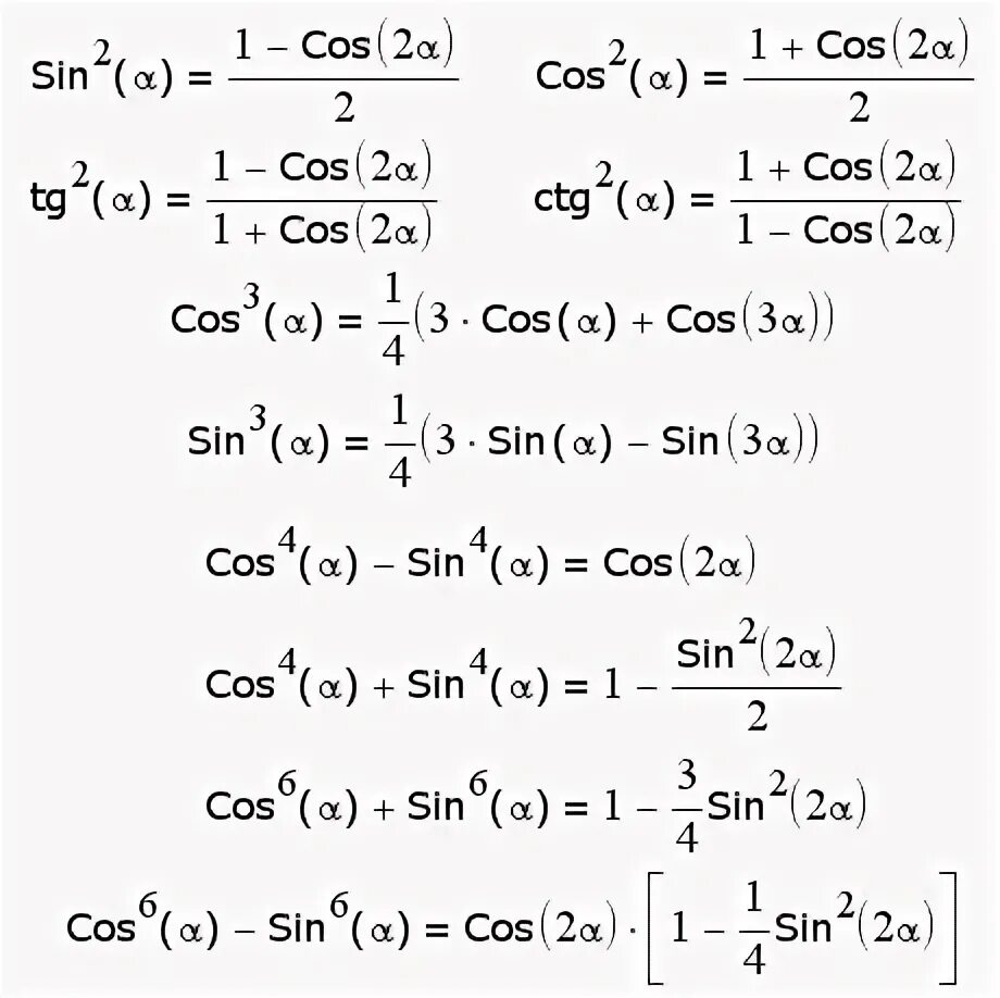 Формула синуса в 4 степени. Формула понижения степени TG. Тригонометрические формулы формулы понижения степени. Формулы понижения степени тригонометрия. Формула понижения функции