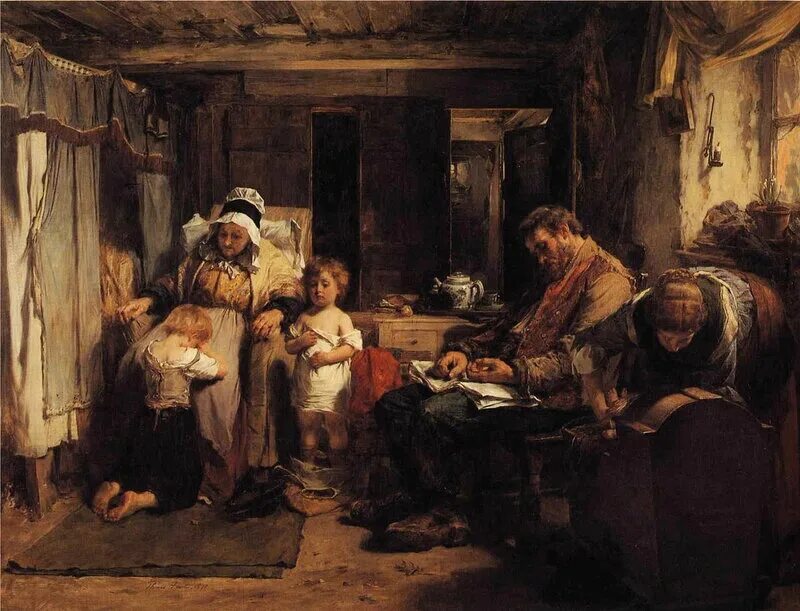 16 17 вв. Шотландский художник Thomas Faed 1826 1900. Крестьянская семья Франция 17 век. Дом бедняка в Лондоне 17 век.