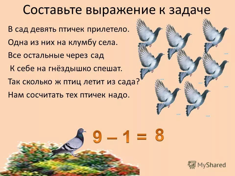 Сколько всего 9 5 ответ. Задачки с птичками. Сосчитаем птиц. Задачи про птиц. Задачи про птиц для дошкольников.