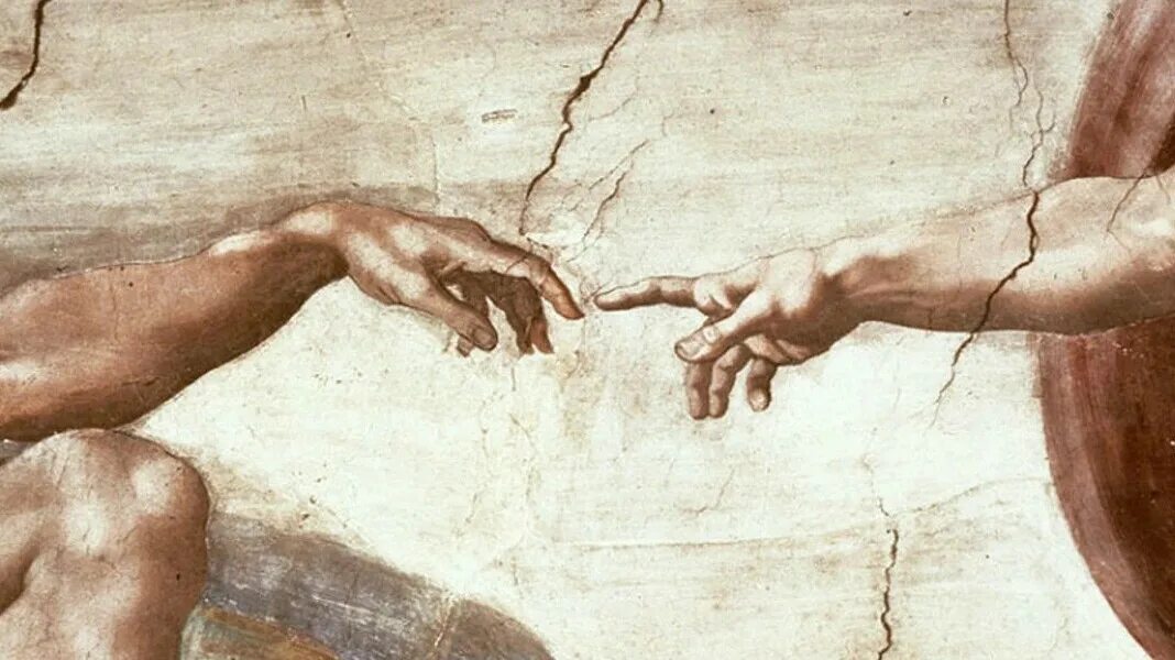 Как сотворили адама. Микеланджело Сотворение Адама. Руки Микеланджело. Картина руки. Микеланджело пальцы.