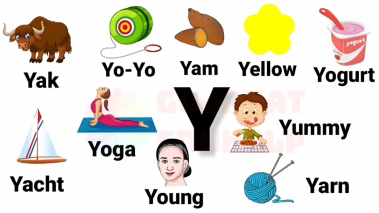 I start with some. Letter y words. words with letter y. y words for kids. words beginning with y.
