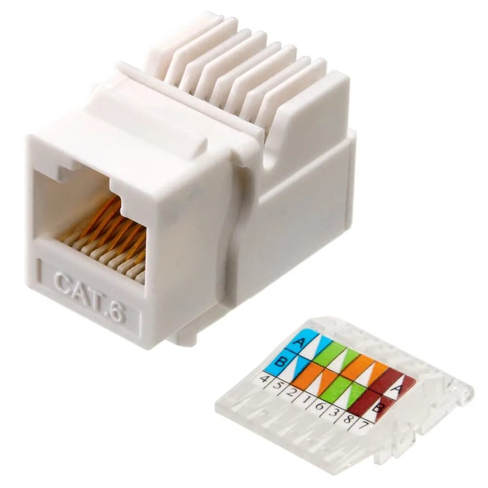 Интернет розетка 8 жил. Модуль Кейстоун RJ 45. Разъём витой пары RJ-45. Модуль розеточный типа Keystone Cat.6, rj45/110, белый kj458-c6-WH. Коннектор rj45 cat6.