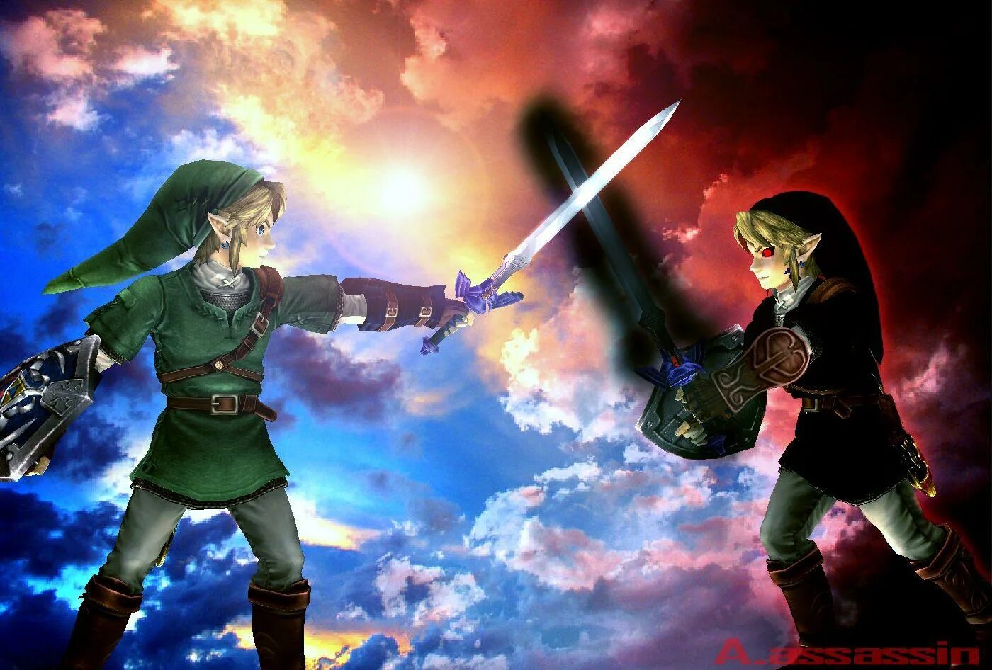 E v link. Дарк линк. dark link zelda. линк и тёмный линк. dark link art.