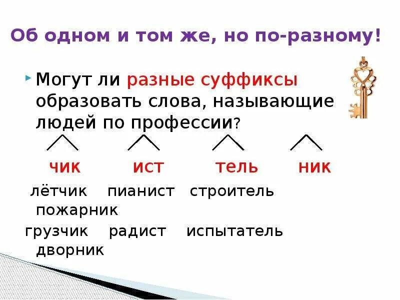 Почему 2 суффикса. Слова с суффиксом Тель профессии. Суффикс. Слова с суффиксом к. Профессии с суффиксом ник.