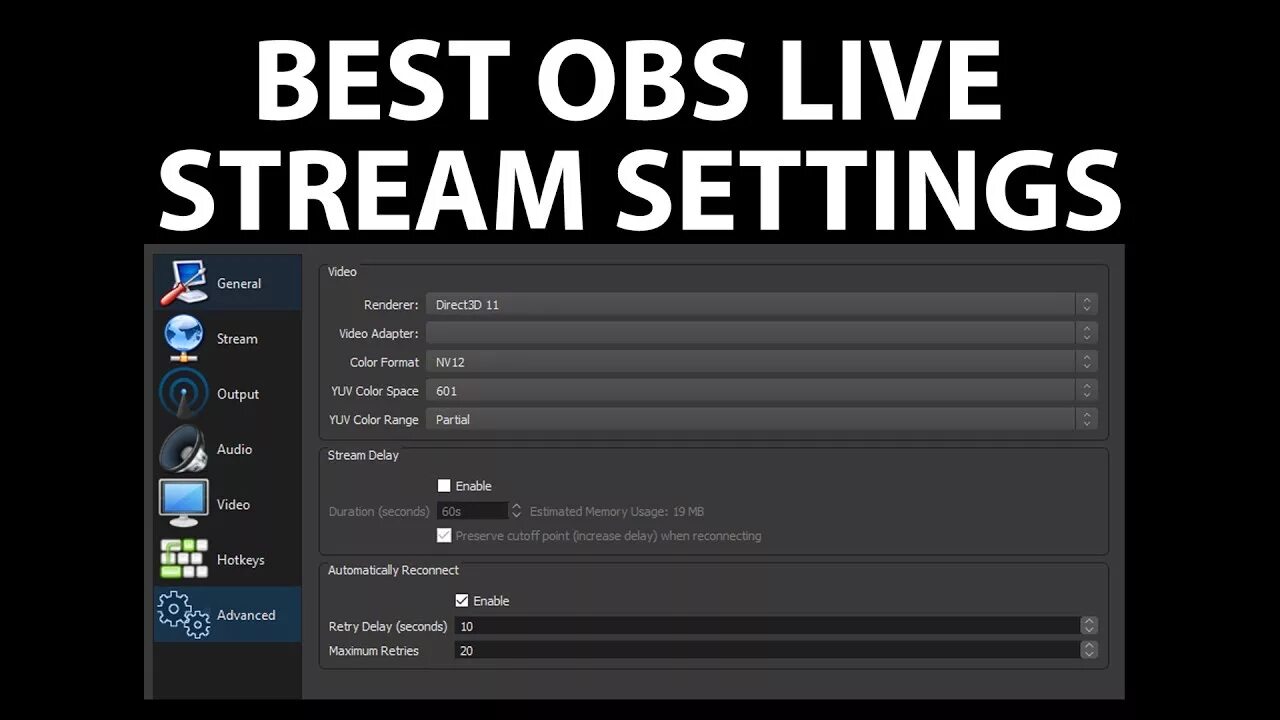 OBS. Setting Stream. OBS Live. OBS settings for streaming. Set stream