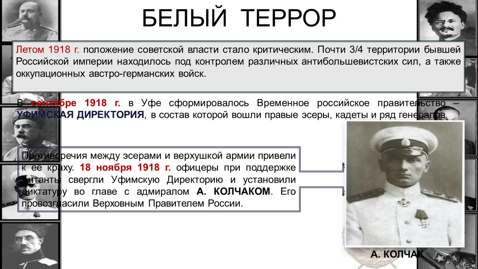 Верховный правитель россии с ноября 1918 г. Верховный правитель России 1918. Белый террор в Финляндии 1918. Белый террор 1918 Колчак.