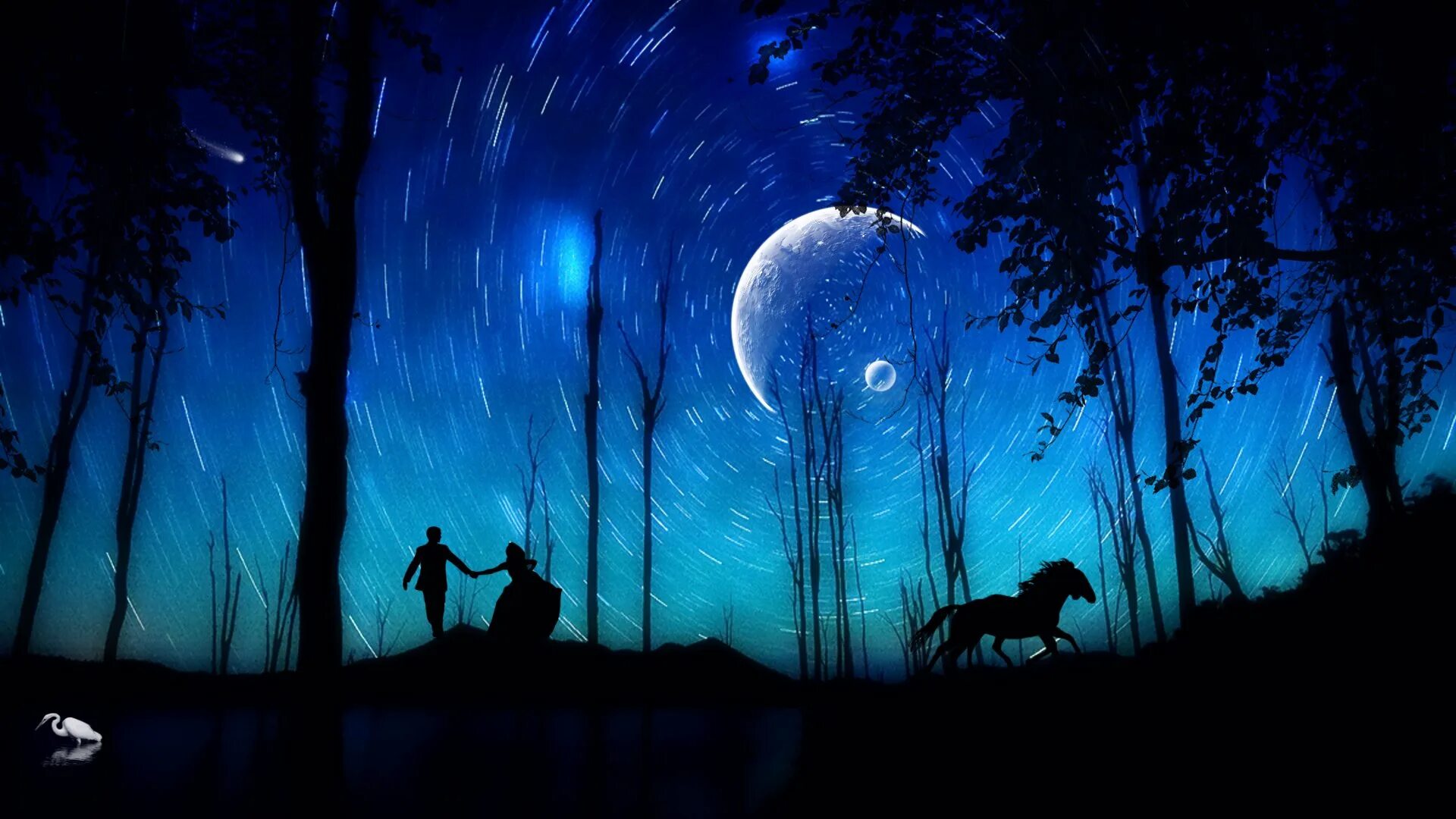 Лес Луна арт. Ночной лес. Мистическая ночь. Лунный лес.