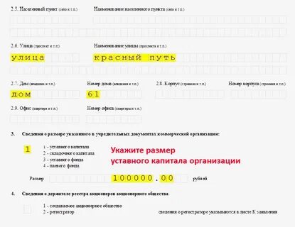 Регистрация юр лица пример