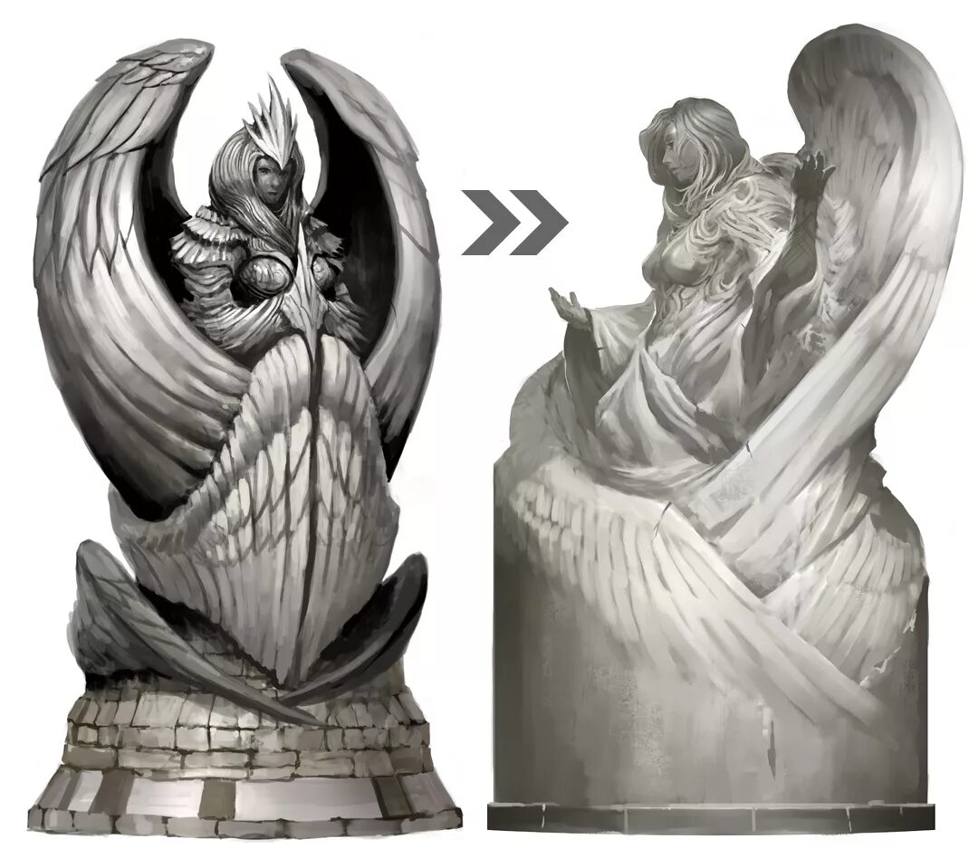 Шесть бог. Персонаж статуя концепт арт. kekai kotaki art statue. 6 богов. статуя из бога войны 2.
