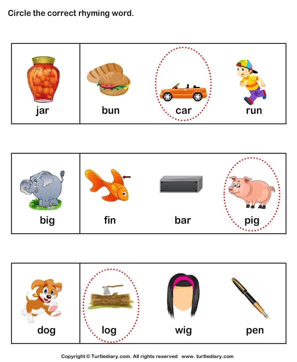Circle the word that is different. Circle the rhyming words. rhyme words for kids. words for rhyme. worksheets find rhyme.