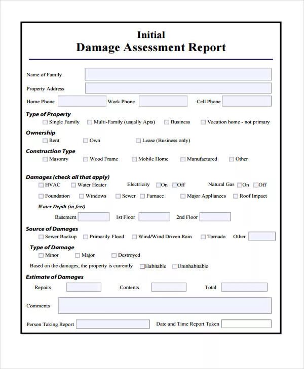 Damage Report документ. Assessment Report. Assessment Report examples. Damage Report form.