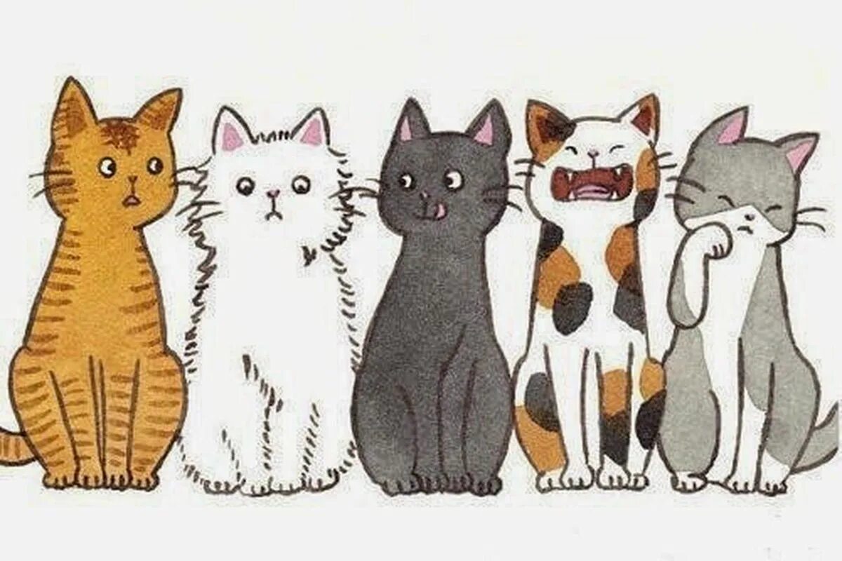 2 нарисованных котиков. Несколько котиков рисунок. несколько кошек рисунок. рисунки котиков гнсколько. кошки в ряд рисунок.