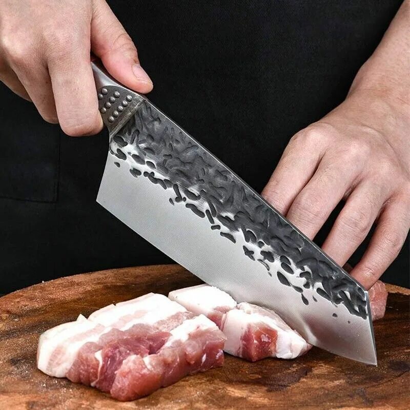 Шеф кованый. Кованый шеф нож. ножи мясника профессиональные. японский шеф нож. сербский кухонный нож.