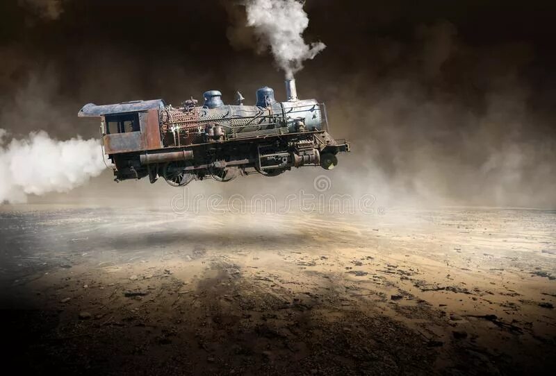 Паровоз в небе. Летающий паровоз. Эммет браун паровоз. Польский художник ярослав ясниковский. Поезд летит.