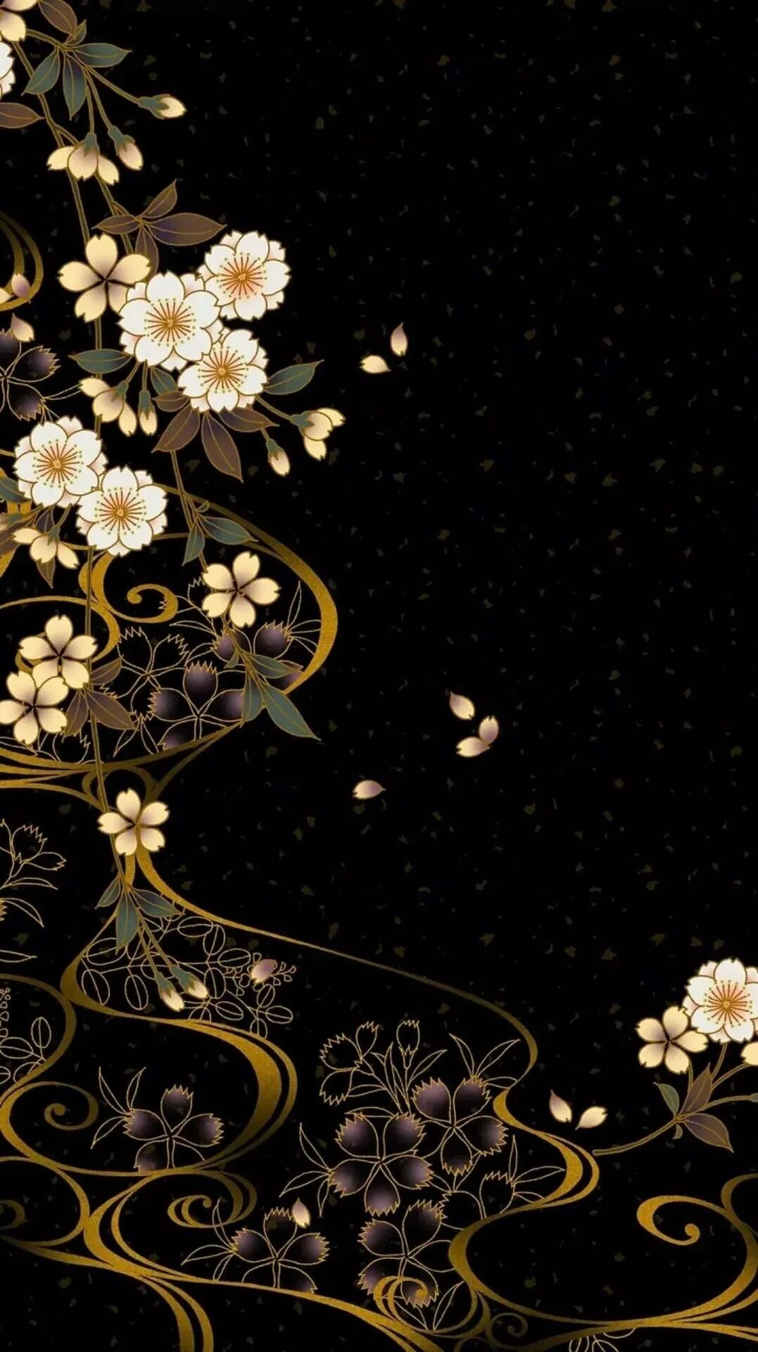 Фон на телефон темные цветы. Цветочный узор на черном фоне. Красивые цветы на темном фоне. Черный фон с узорами. Золотые цветы.