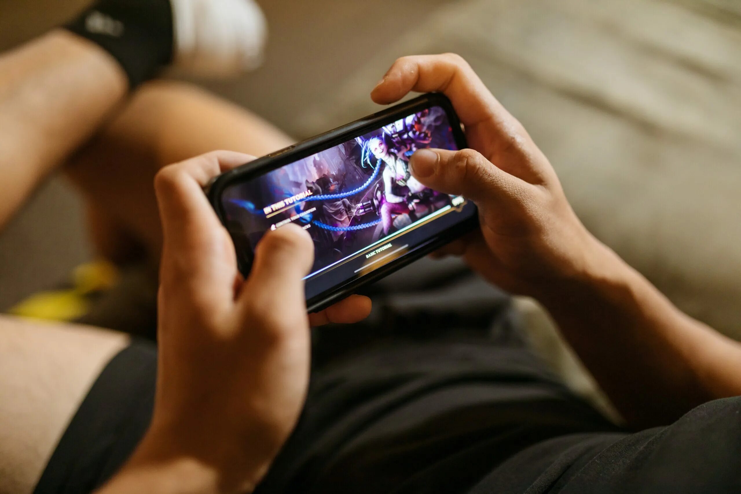 Playing mobile games. Playing mobile games