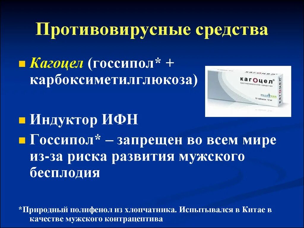 Противовирусные препараты. Кагоцел и госсипол. Противовирусные препараты кагоцел. Противовирусное противомикробное средство. Кагоцел бесплодие