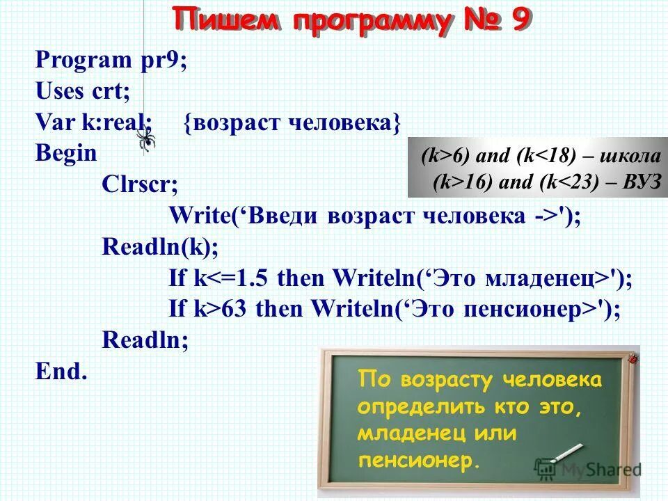 Напишите программу которая вводит возраст человека