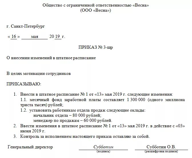 Приказ об изменении услуг. Приказ по изменению должности в штатном расписании. Приказ о штатном расписании образец. Приказ о внесении изменений в штатное расписание организации. Штатное расписание приказы об утверждении окладов.