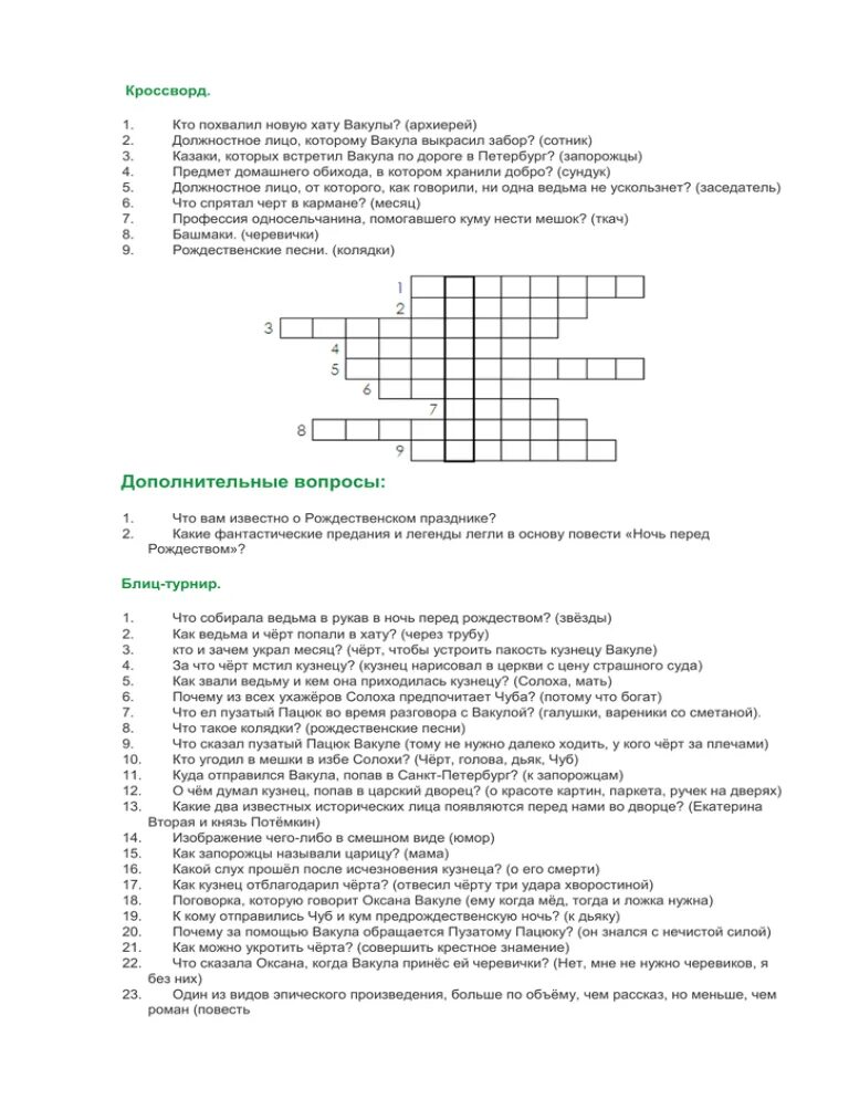 Персонаж произведения гоголя кроссворд