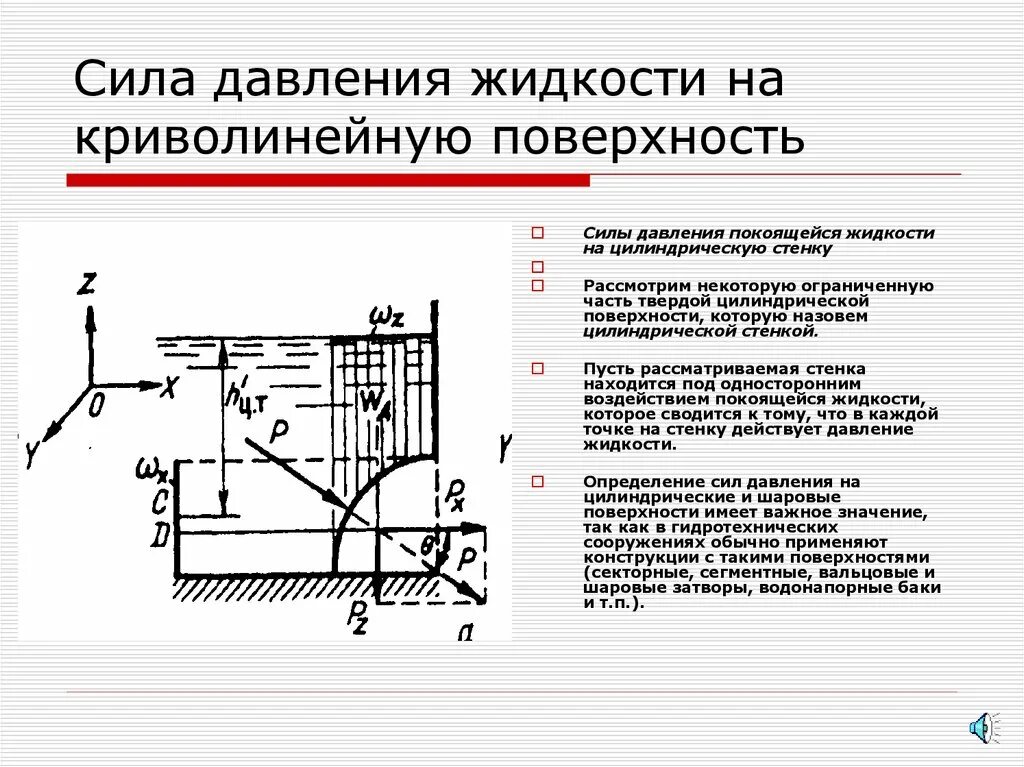 Давление жидкости на криволинейные поверхности гидравлика. Сила давления жидкости на криволинейную стенку гидравлика. Сила давления жидкости на криволинейную поверхность. Давление на криволинейную стенку гидравлика.