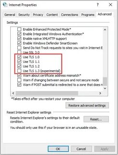 Включите tls 1.0 tls 1.1