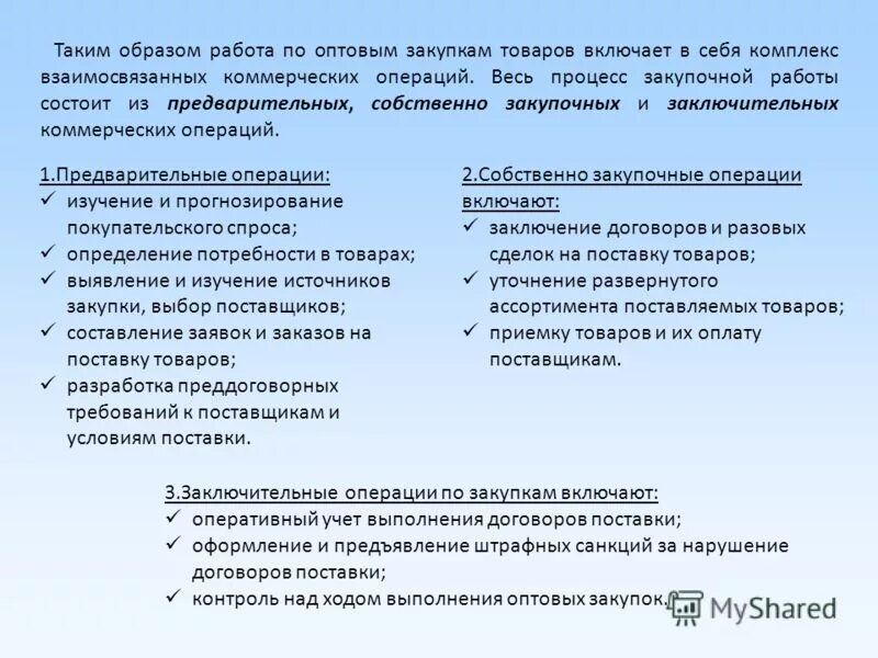 Вопросы организации закупок. Операции закупочной работы. Источники закупки товаров. Непосредственно закупочные операции включают:.