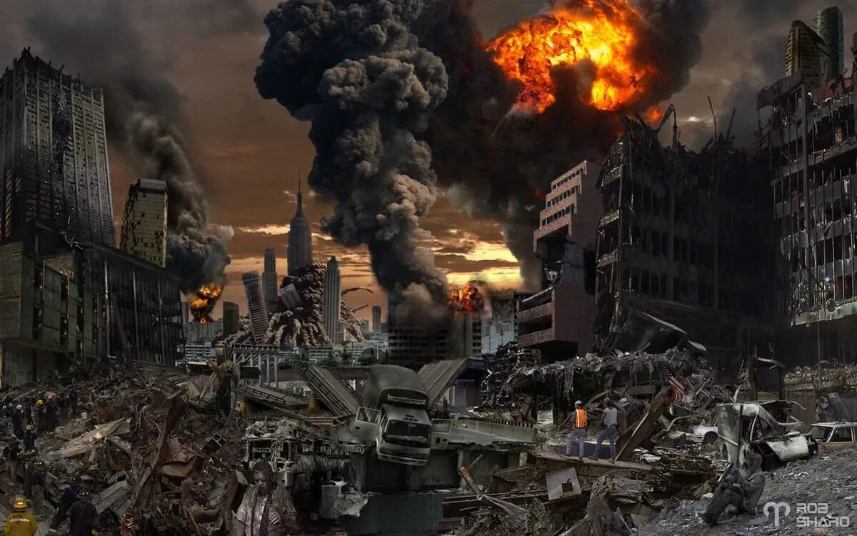 Крушение города. Атомная бомбардировка Нью-Йорка. Разруха апокалипсис. После атомной войны.