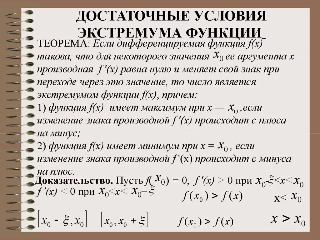 Ответы на дифференцированные функции. Достаточные условия экстремума дифференцируемой функции. Необходимое и достаточное условие экстремума. Необходимое условие экстремума дифференцируемой функции. Условие экстремума дифференцируемой функции.