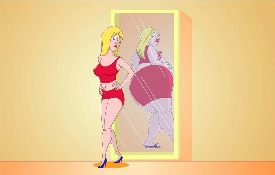 Как мы видим себя в зеркале. Толстое отражение в зеркале. Отражение в зеркале толстая худая. Отражение в зеркале толстой женщины. Толстая женщина отражение в зеркале.