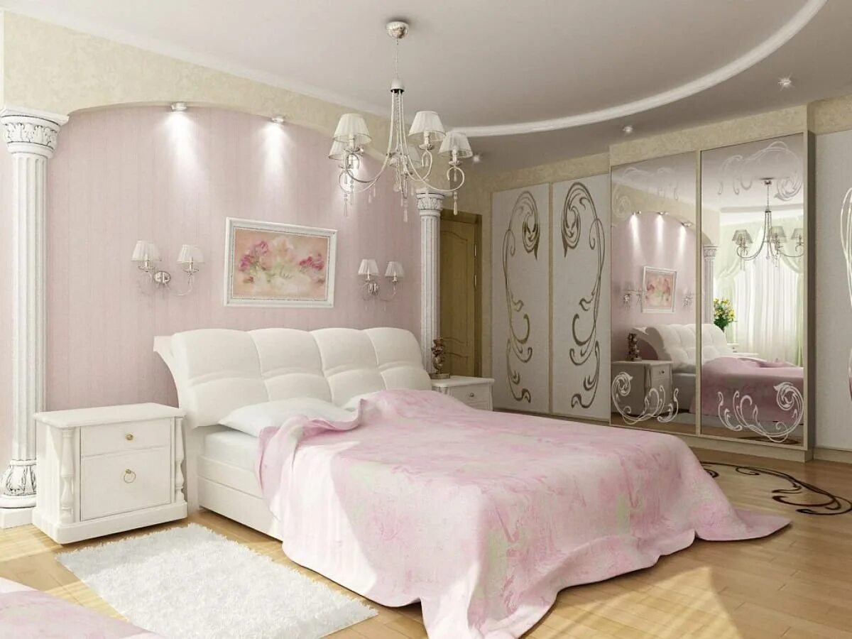 Спальня в розовых тонах. Бело розовая спальня. Нежная спальня. Спальня в светло розовых тонах.