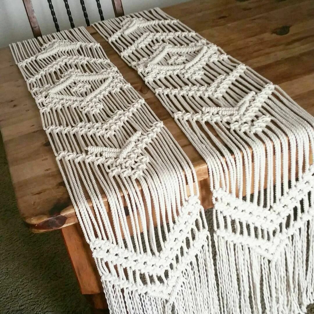 Стол макраме. Скатерть макраме. дорожка на стол макраме. раннер макраме. скатерть из макраме.