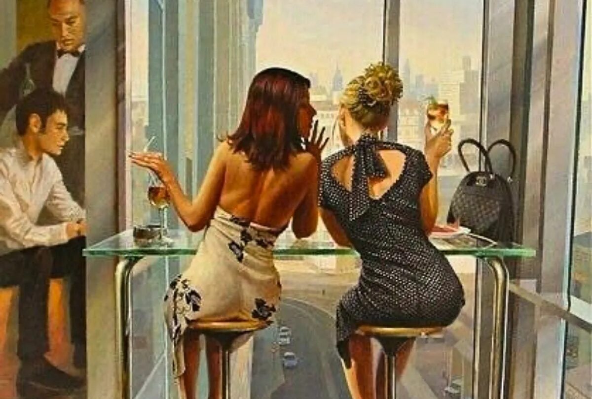 Картина подруги. Встреча подруг. Девушка в кафе живопись. Подруги в кафе живопись. Приходи на чай подруга