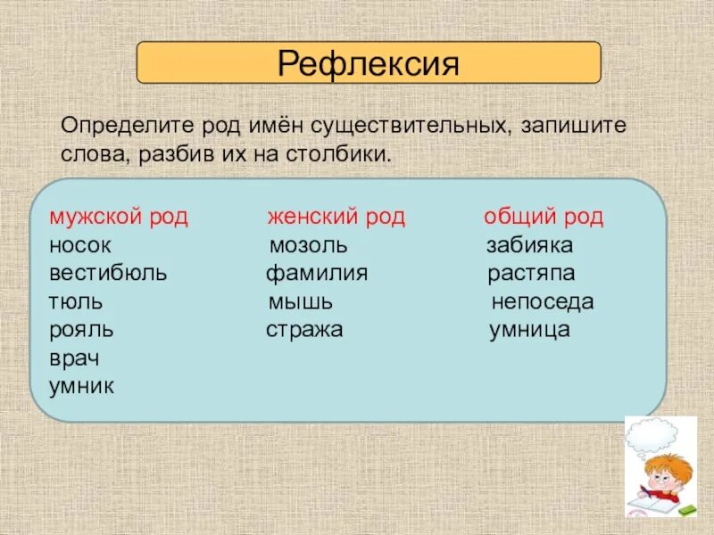 Род слова оон. Примеры существительных общего рода. Род слова. Таблица существительных общего рода. Слова общего рода.