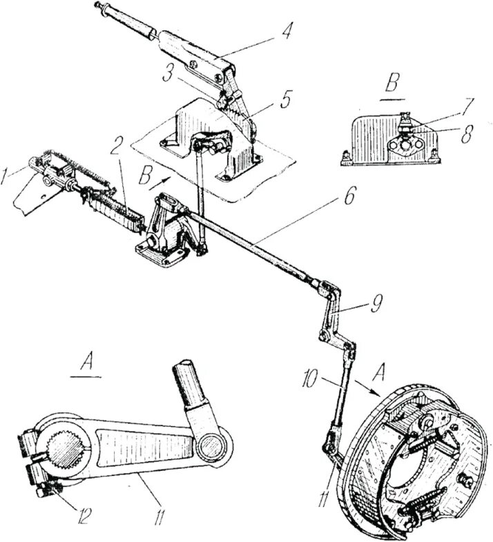 2 рычага стояночных тормозов. Кран ручник стояночного тормоза Урал-4320. Тормозная система 2 ПТС 4 схема. Ручник Урал 4320 схема. Схема тормозной системы ПТС 4.