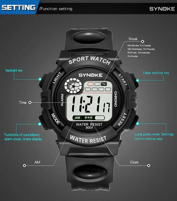 Sport watch настроить. Часы водонепроницаемые Sport wr50m. SYNOKE Sports watch 30 m. Часы спорт Water 30 m. Water Resistant 30m электронные часы.